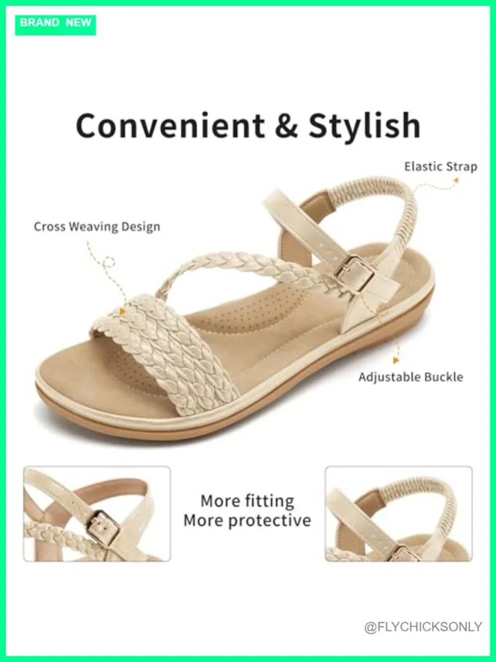 Womens Strappy Flat Sandals with Adjustable Buckle - Comfort Walking Shoes